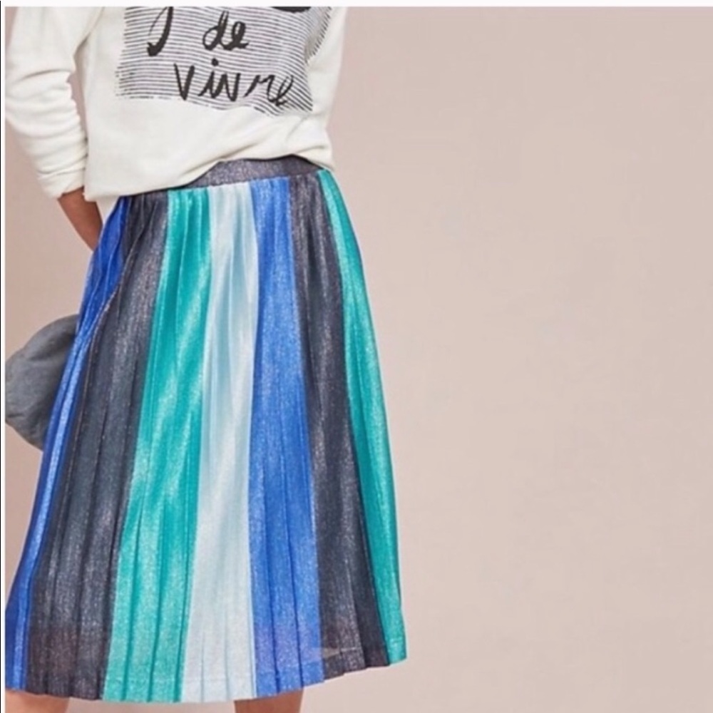 Anthropologie Maeve Sunburst Shimmer Pleated Skirt